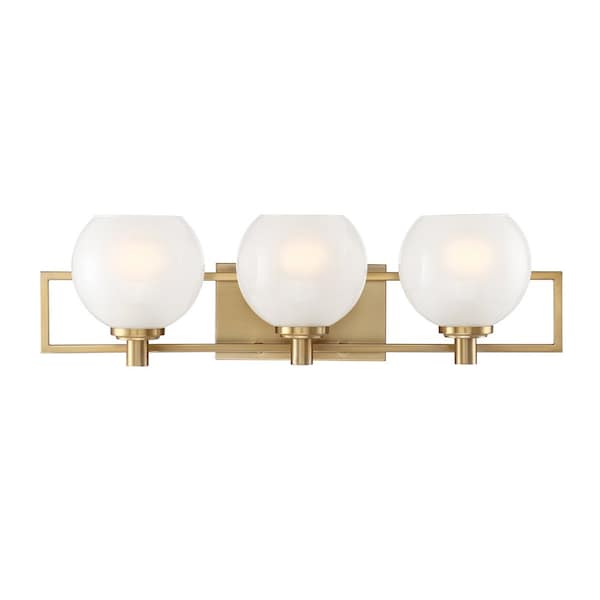 Designers Fountain Cowen 24in 3-Light Brushed Gold Mid-Century Modern Indoor Vanity Light with Etched Glass Shades 94503-BG - main